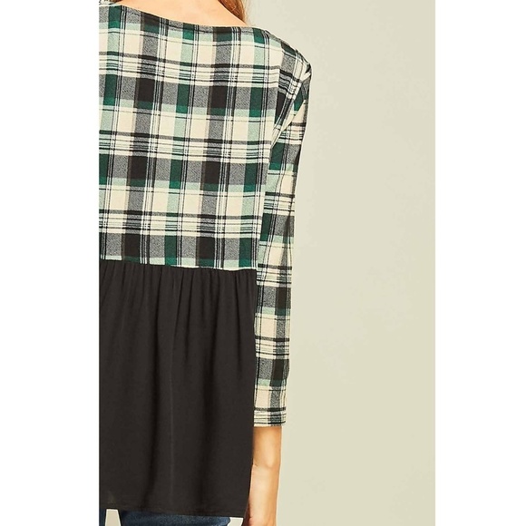 ✿❀ SALE! Green Plaid Print Top Blouse ❀✿ - Picture 7 of 7